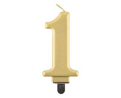 Kerze Nummer 1, Goldmetallic, 8 cm