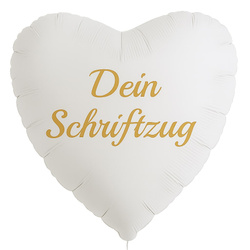 White, heart-shaped foil balloon with a custom message