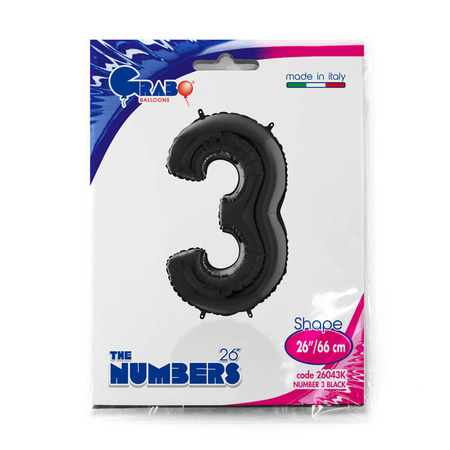 Foil Balloon Number 3 Black, 66 cm Grabo