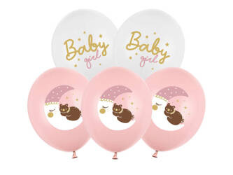Baby Girl Latex Balloons, Pink and White, Pastel, 30cm, 6 pcs