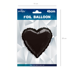 Folienballon, Schwarzes Herz, 46 cm