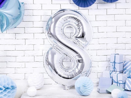 The number 8 Foil balloon, 86cm, silver