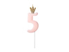 Birthday candle 5 with crown, bright pink