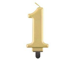 Kerze Nummer 1, Goldmetallic, 8 cm
