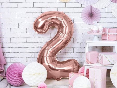 Foil balloon digit '2', 86cm, pink gold