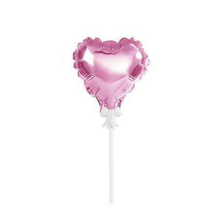 Foil balloon, heart on a stick, pink, 12.5 cm