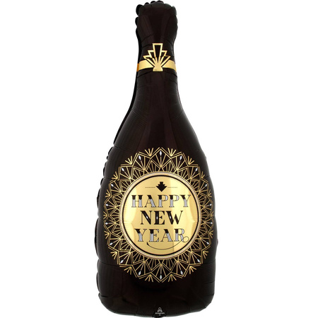 Champagner Happy New Year Folienballon schwarz 86x45 cm