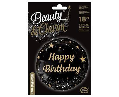 Foil balloon Happy Birthday black, golden print, 18 '