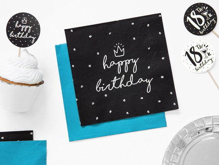 Birthday Servietten Schwarz, Happy Birthday, 33x33 cm (1 Pk. / 20 Stk.)