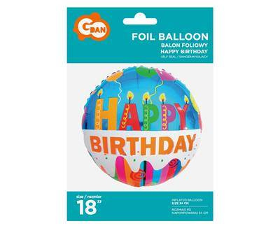 Foil balloon, Happy Birthday candles 46 cm