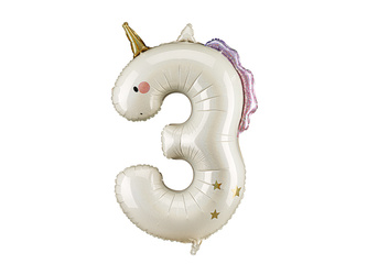 Foil Balloon Number 3 Unicorn Cream Rose Gold 93cm