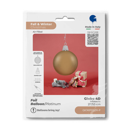 Foil Balloon, Bauble, Brown, Gold, Champagne, 4D, Sphere, 53 cm