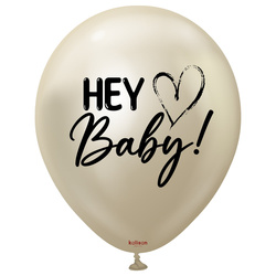 Latex Balloons Kalisan Hey Baby Heart Mirror White Gold 45cm, 2 pcs.
