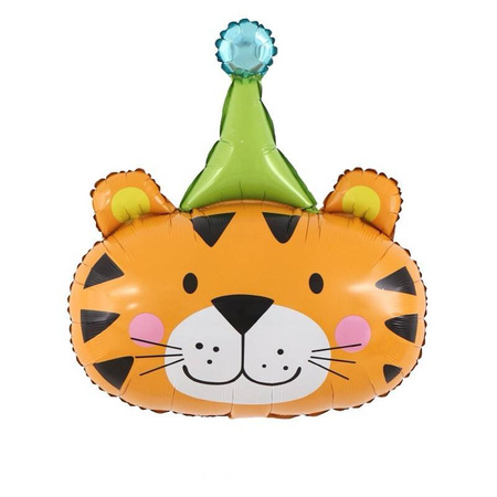 Foil balloon tiger in birthday cap, 60x82cm