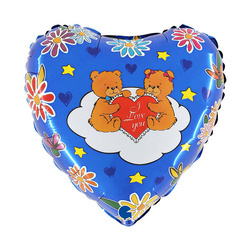 he Grabo foil balloon "Teddy Bears on a Cloud" , heart, 46 cm
