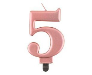 Kerze Zahl 5, metallisches Rosegold, 8 cm