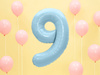 The number 9 Foil balloon, 86cm, light blue