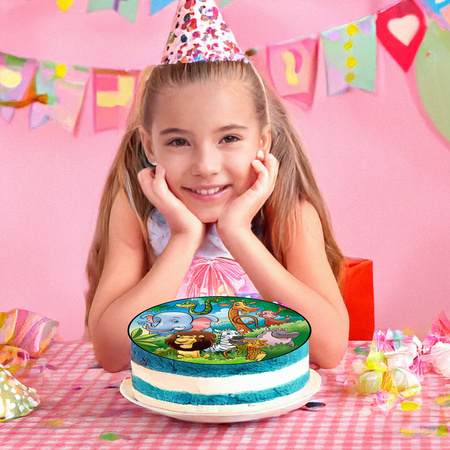 Safari cake topper edible wafer round 20 cm premium, vegan, gluten-free, cut