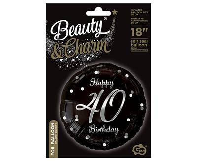 Foil balloon Happy 40 Birthday, black silver print, 46 cm