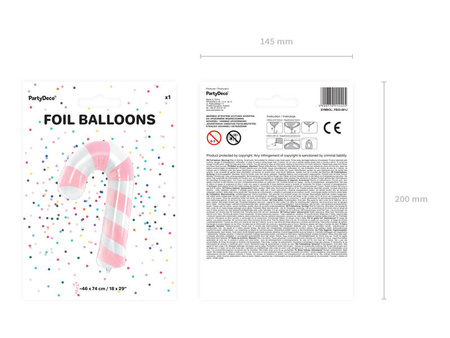 Foil balloon Sugar cane, 46x74cm, pink-white