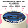 Car cake topper edible wafer round 20 cm premium, vegan, gluten-free, cut