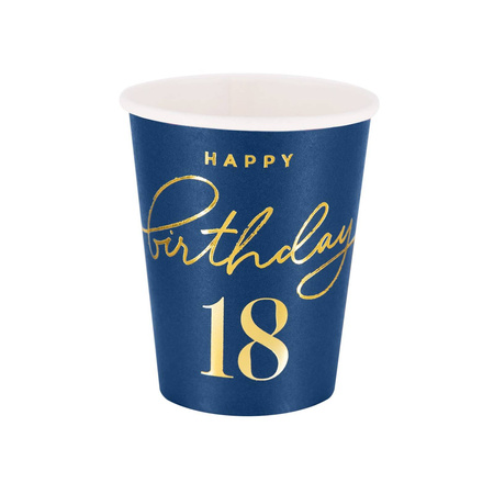 Happy Birthday cups 18, navy blue 220ml 6 pcs.