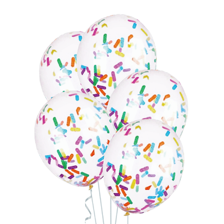 Latex balloons with confetti, assorted colors, 30 cm, 5 pcs.