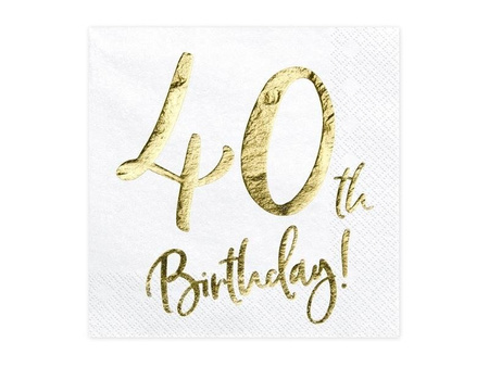 Napkins '40th Birthday' for 40th birthday, white, 33x33cm (1 pack / 20 pcs.)