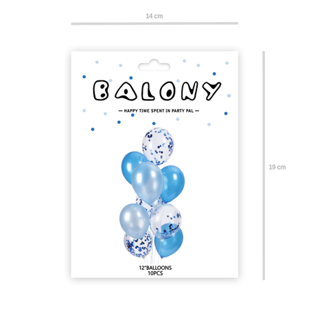 A set of blue balloons with confetti mix 30cm, 10 items