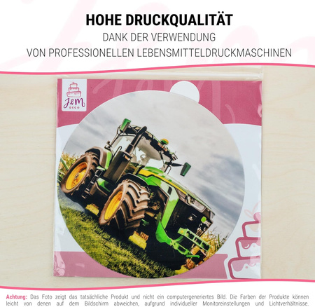 Tractor cake topper edible wafer round 20 cm premium, vegan, gluten-free, cut