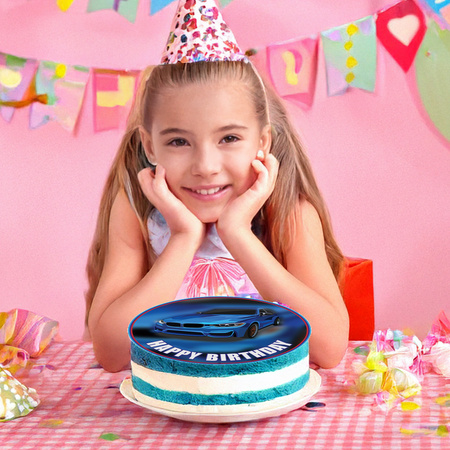 Car cake topper edible wafer round 20 cm premium, vegan, gluten-free, cut