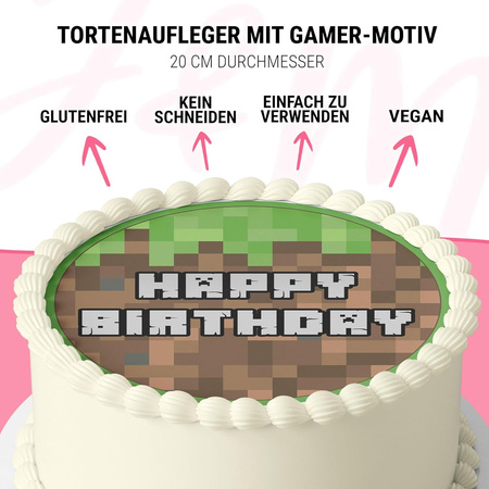 Minecraft cake topper edible wafer round 20 cm premium 0.6mm, 1pc.