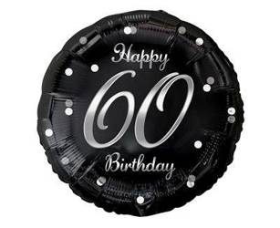 Foil balloon Happy 60 Birthday, black silver print, 46 cm