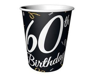 B & C 60 Birthday paper cups, 60th birthday, 6 pcs.