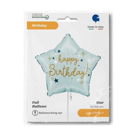 Folienballon - Blauer Stern Happy Birthday, 45cm