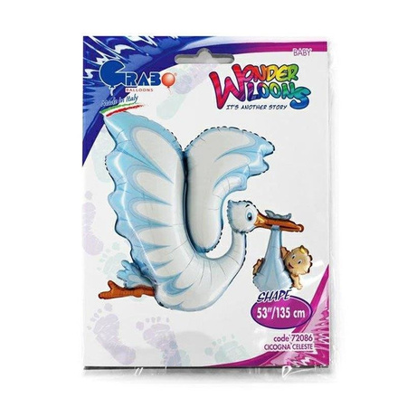 Folienballon - Blau, Storch, Babyparty, Baby Shower, 135 cm