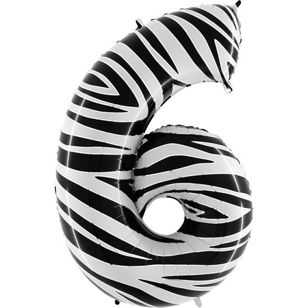 Folienballon Nummer 6, Zebra weiß und schwarz 102cm Grabo