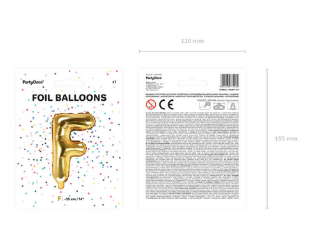 Foil balloon Letter F, 35cm, Gold