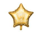 Happy Birthday Folienballon, Goldstern 40 cm