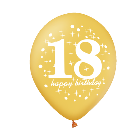 A set of balloons for 18th birthday, black and gold, 6 items