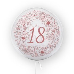 Transparenter Ballon bedruckt Blumen, 18. Geburtstag 45cm