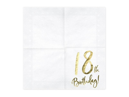 Napkins 18th Birthday, white, 33x33cm (1 op. / 20 pieces).