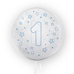 Transparent balloon with blue print number 1, 45cm