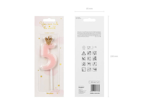Birthday candle 5 with crown, bright pink