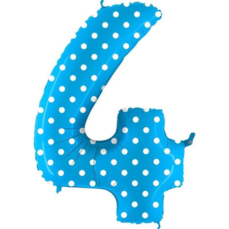 The foil balloon number 4 Turquoise Blue dotted - 102 cm Grabo