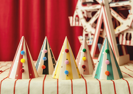 Party Hats with Pom-Poms, 16 cm, 6 pcs