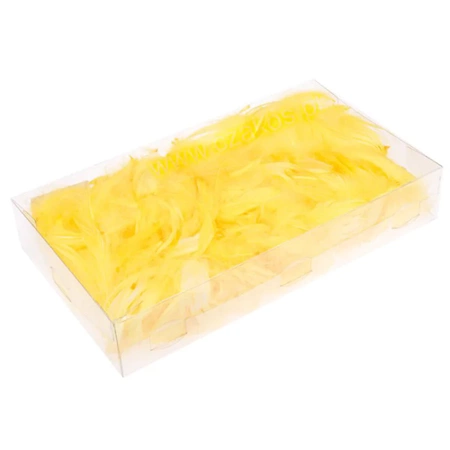 Decorative feathers in a box - lemon yellow