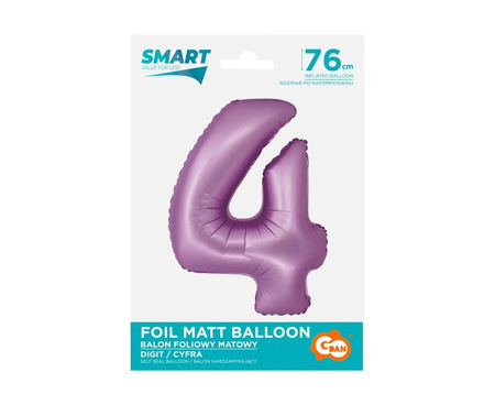 Folienballon Nummer 4 lila matt Smart, 76cm