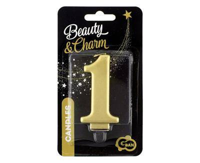 Kerze Nummer 1, Goldmetallic, 8 cm