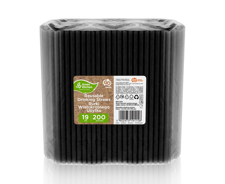 Reusable Straws, Black, 7.5x190 mm, 200 pcs